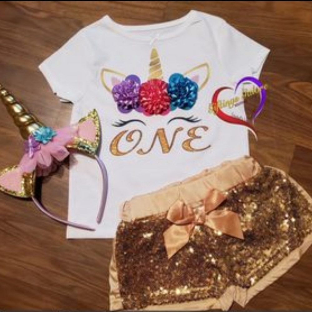 💜New 3PC 1ST BIRTHDAY UNICORN SET 12-18mo